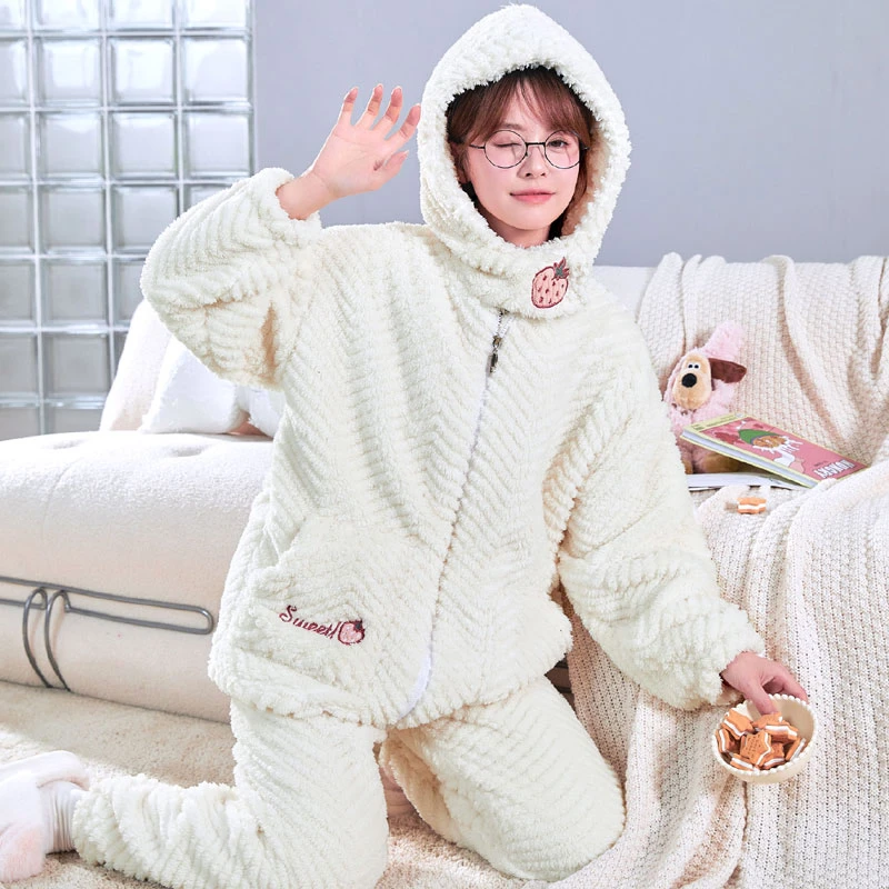 【莓妮可爱】冬款睡衣女加绒加厚可爱连帽款可外穿家居服