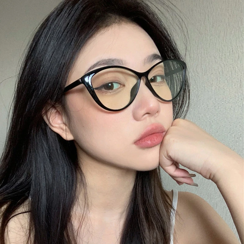 猫眼黑框近视眼镜个性防蓝光辐射可配散光度数变色网红高颜值大框