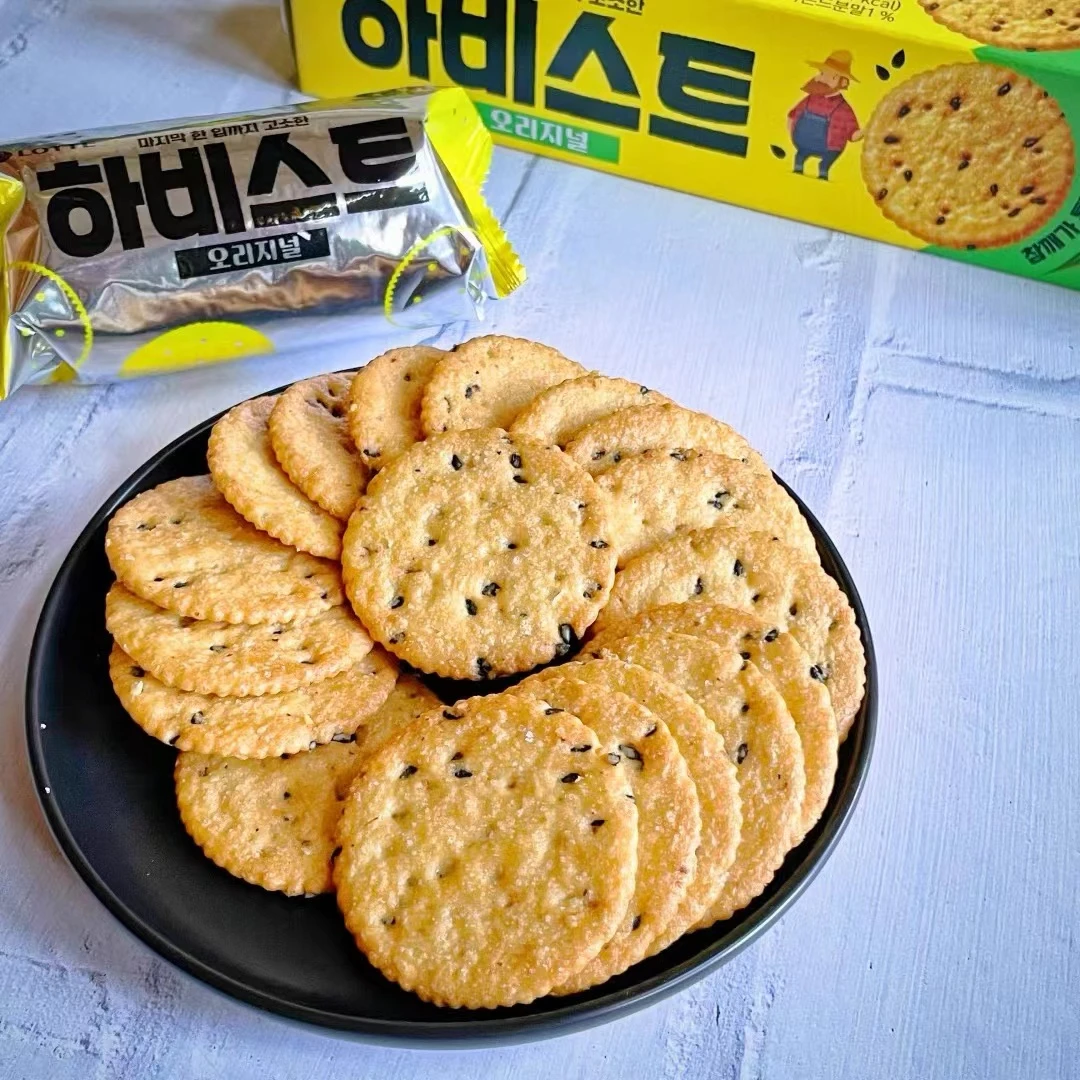 韩国进口零食乐天收货黑芝麻饼干100g/盒
