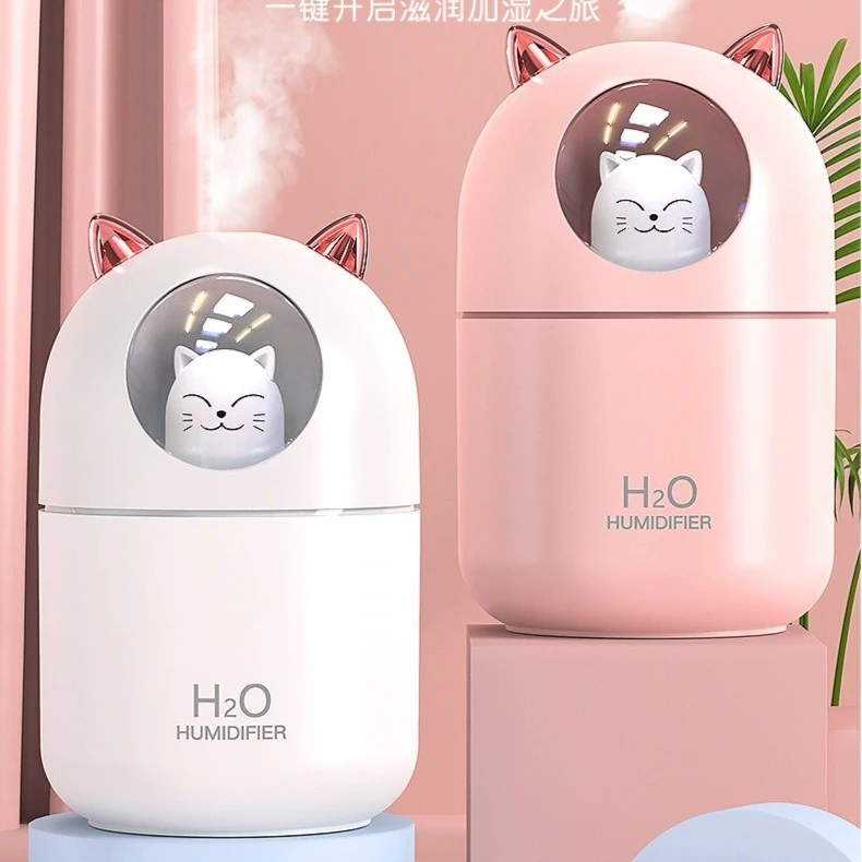 萌宠猫咪加湿器喷雾七彩小夜灯大雾量静音小型可爱