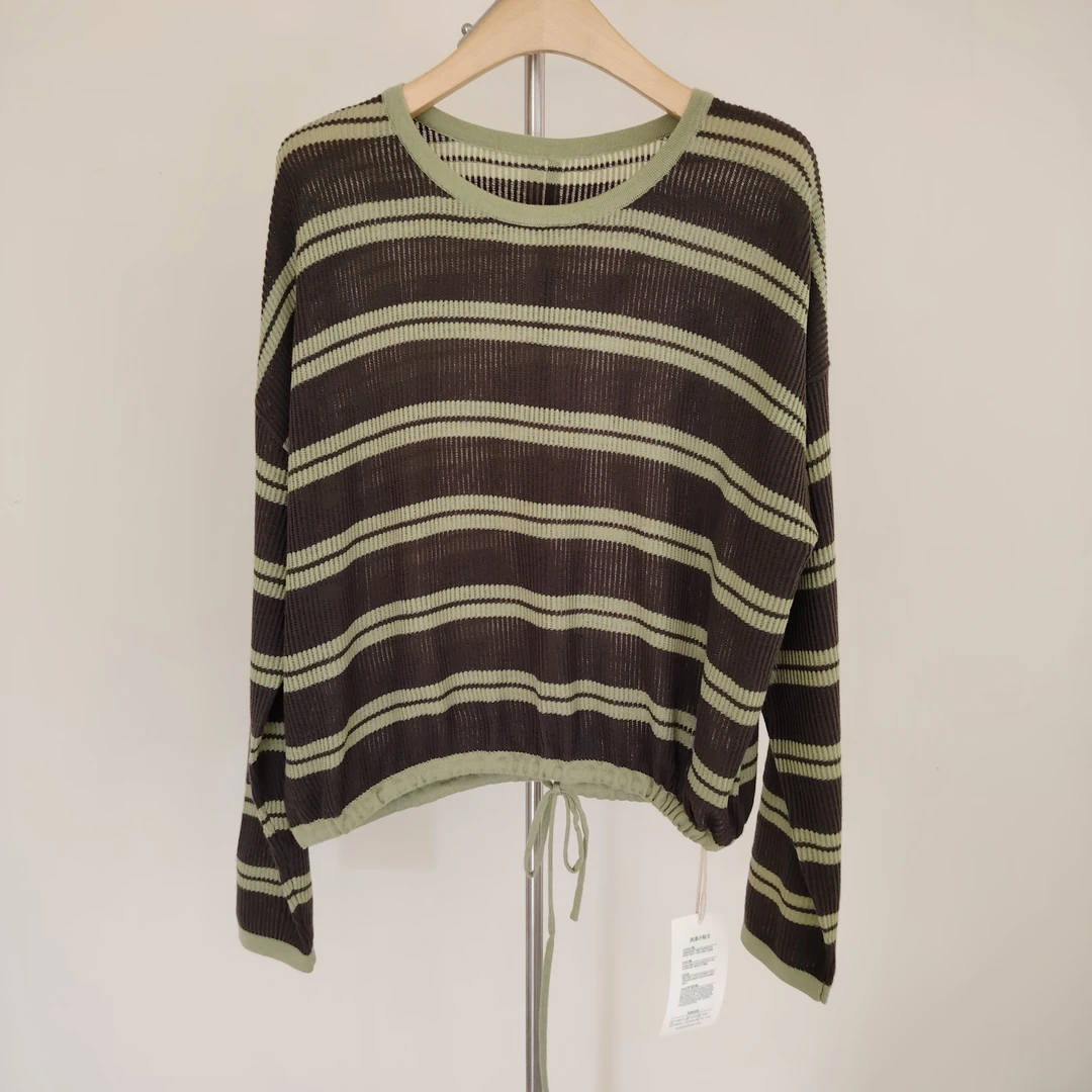 00006卷耳24AW7006系带条纹毛衣