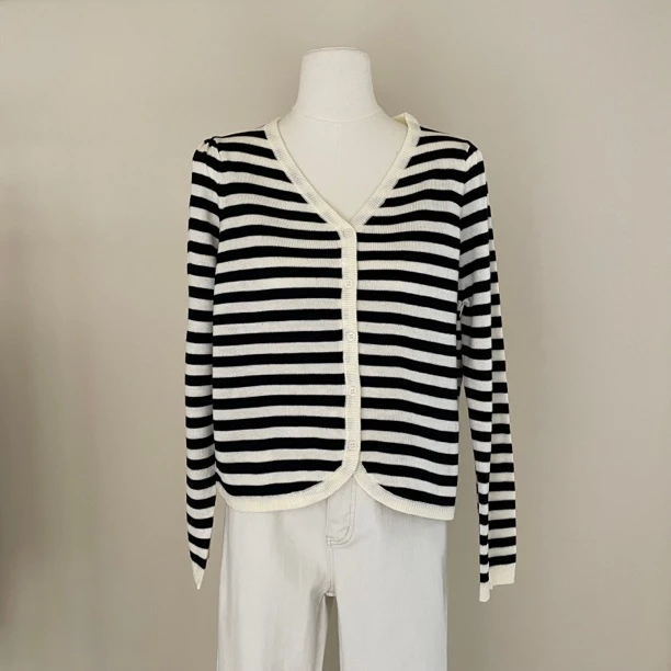 卷耳24ss黑白条纹开衫07412