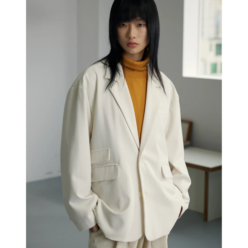 LR MADE 23AW 羊毛天丝人字纹 日系简约多袋西服平驳领西装外套