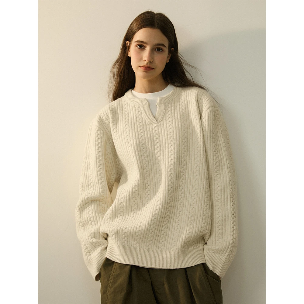 LR MADE 24AW 小V领口肌理提花慵懒氛围感保暖针织衫毛衣