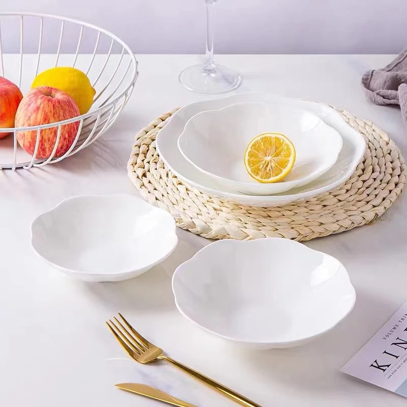 景德镇骨瓷花边创意盘子网红轻奢餐具ins陶瓷盘菜盘家用白色盘子