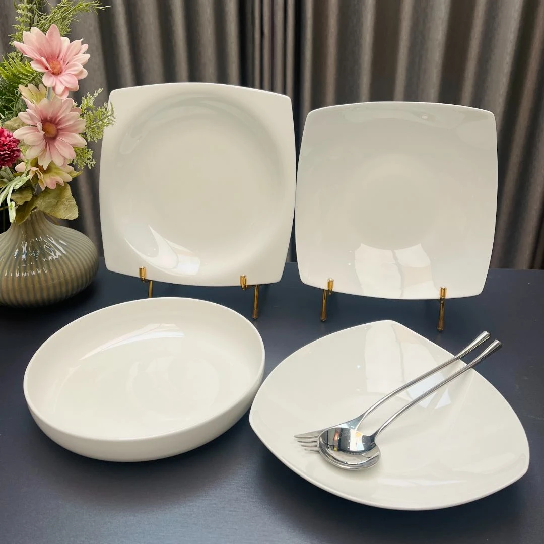 景德镇纯白异形菜盘子骨瓷家用盘子高档简约餐盘套装创意组合深盘