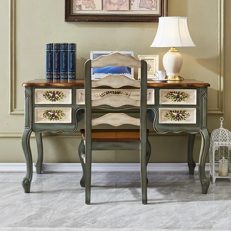 美式书桌实木欧式复古书法桌客厅书房桌子一体多功能工作台学习桌