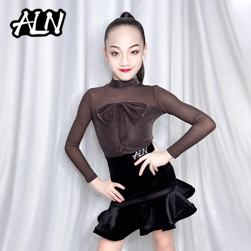 艾琅纳拉丁舞秋冬新款服女童长袖练习服大型比赛节日表演丝绒舞服
