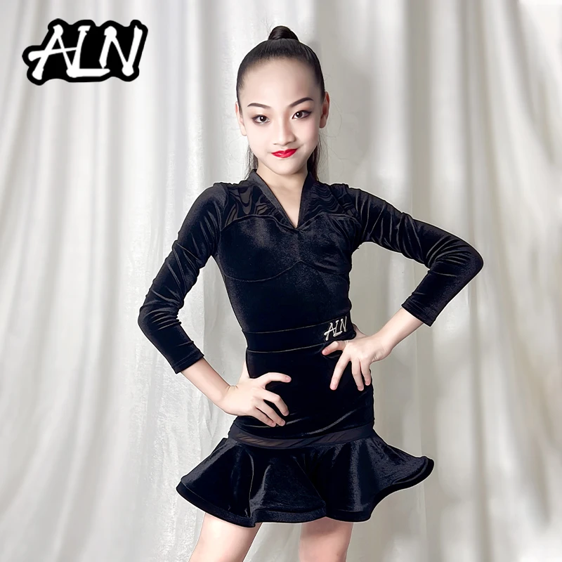 艾琅纳2025年秋冬新款服女黑色舞蹈室专业练功服丝绒小摆裙舞服