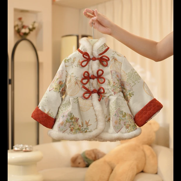 2024冬季新款儿童国风外套 女童新中式加绒加厚棉袄 洋气毛毛棉服