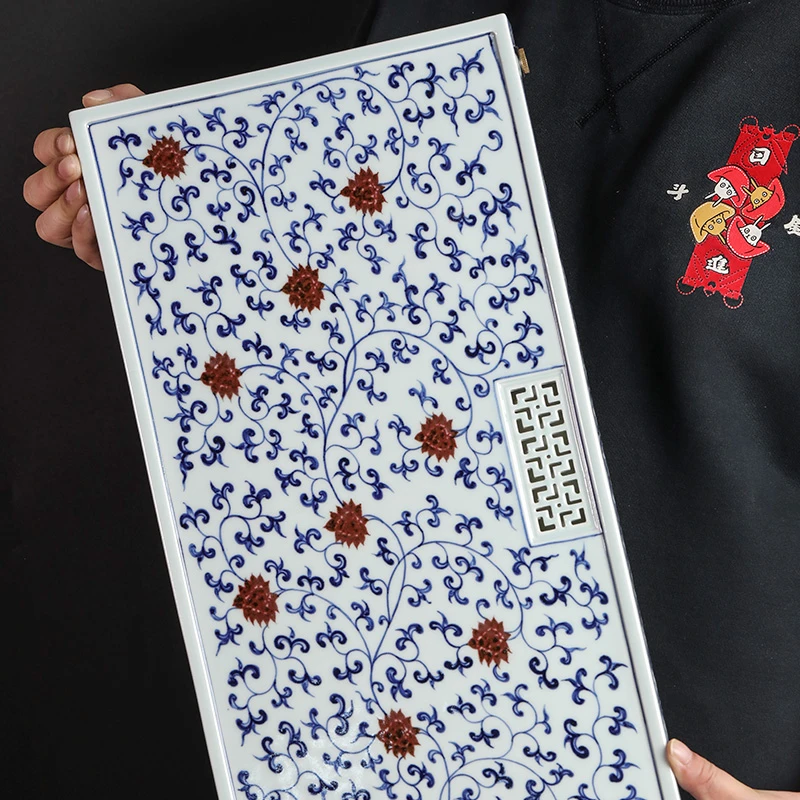 景德镇茶盘茶杯托盘青花釉里红家用喝茶茶具干泡陶瓷茶台盘湿泡台