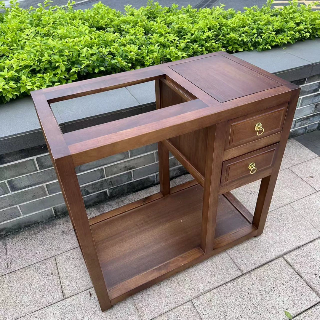 【拖鞋佬】南美胡桃木客厅泡茶开口新中式双抽屉开孔茶水柜实木家具