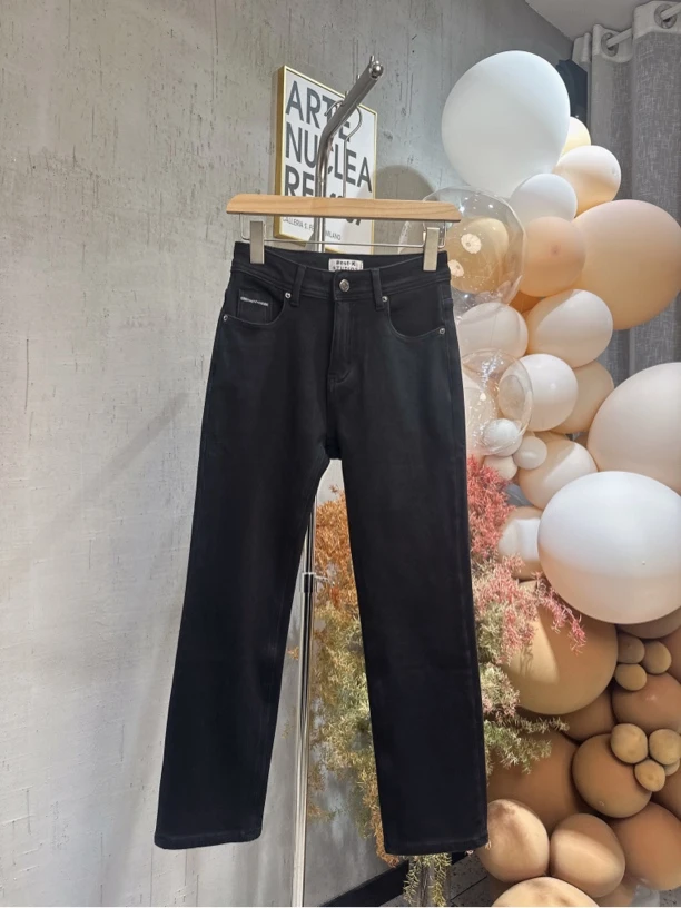 【JJ严选】•2923黑色微弹力烟管裤女显瘦直筒裤秋冬新品加绒