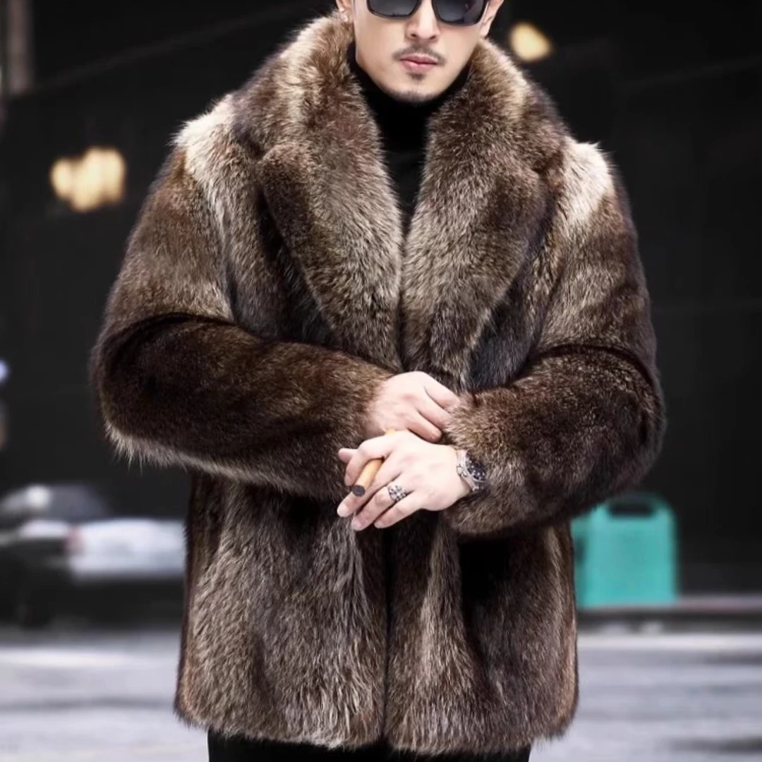 极寒系列美洲貉加厚外套西服领男装短款时尚真皮草