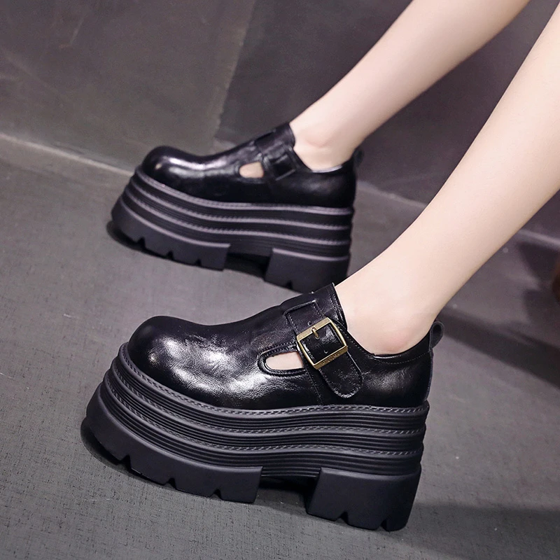 厚底增高小皮鞋女2025秋栋新款英伦风百搭松糕真皮乐福鞋休闲单