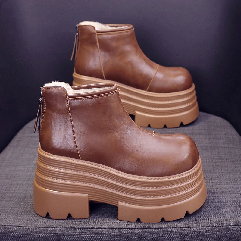 松糕厚底雪地棉鞋女士冬季2025新款加绒加厚增高雪地靴防水短靴子