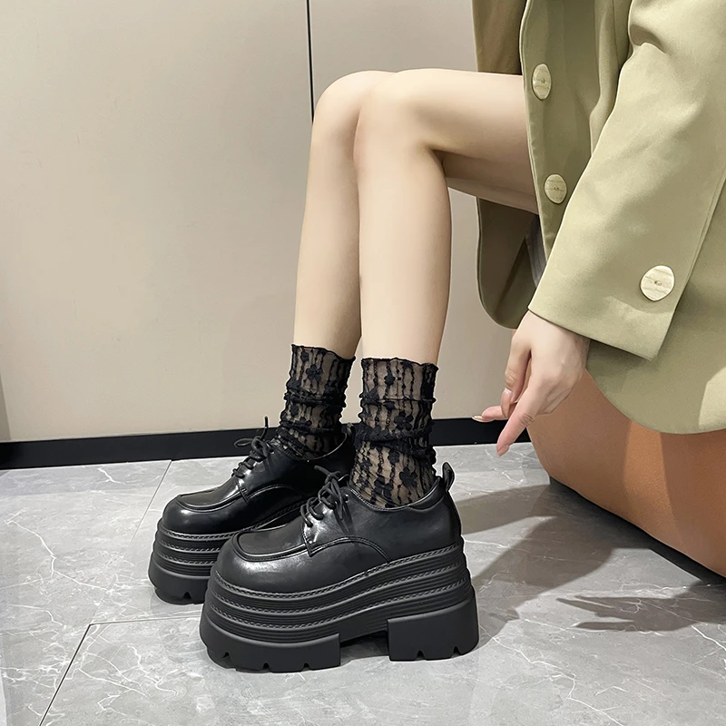 爆款小个子增高乐福鞋高跟厚底英伦系带小皮鞋女秋冬204新款单鞋