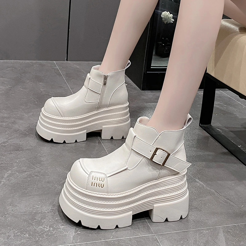 英伦风厚底10cm增高马丁靴女秋冬加绒2025新款爆款小个子松糕短靴