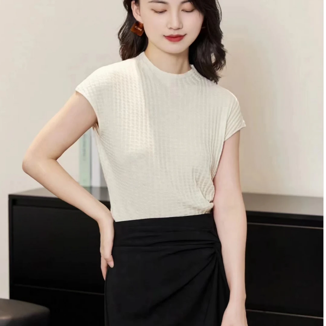 线下398#女士立领方格纹针织衫