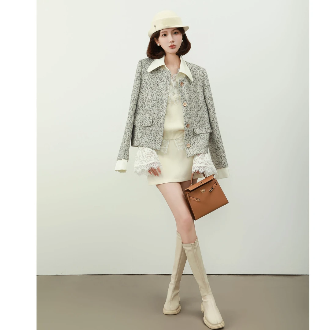 【芝士Cheese】南韩千金 轻奢复古老钱风短外套百搭小香粗花呢外衣