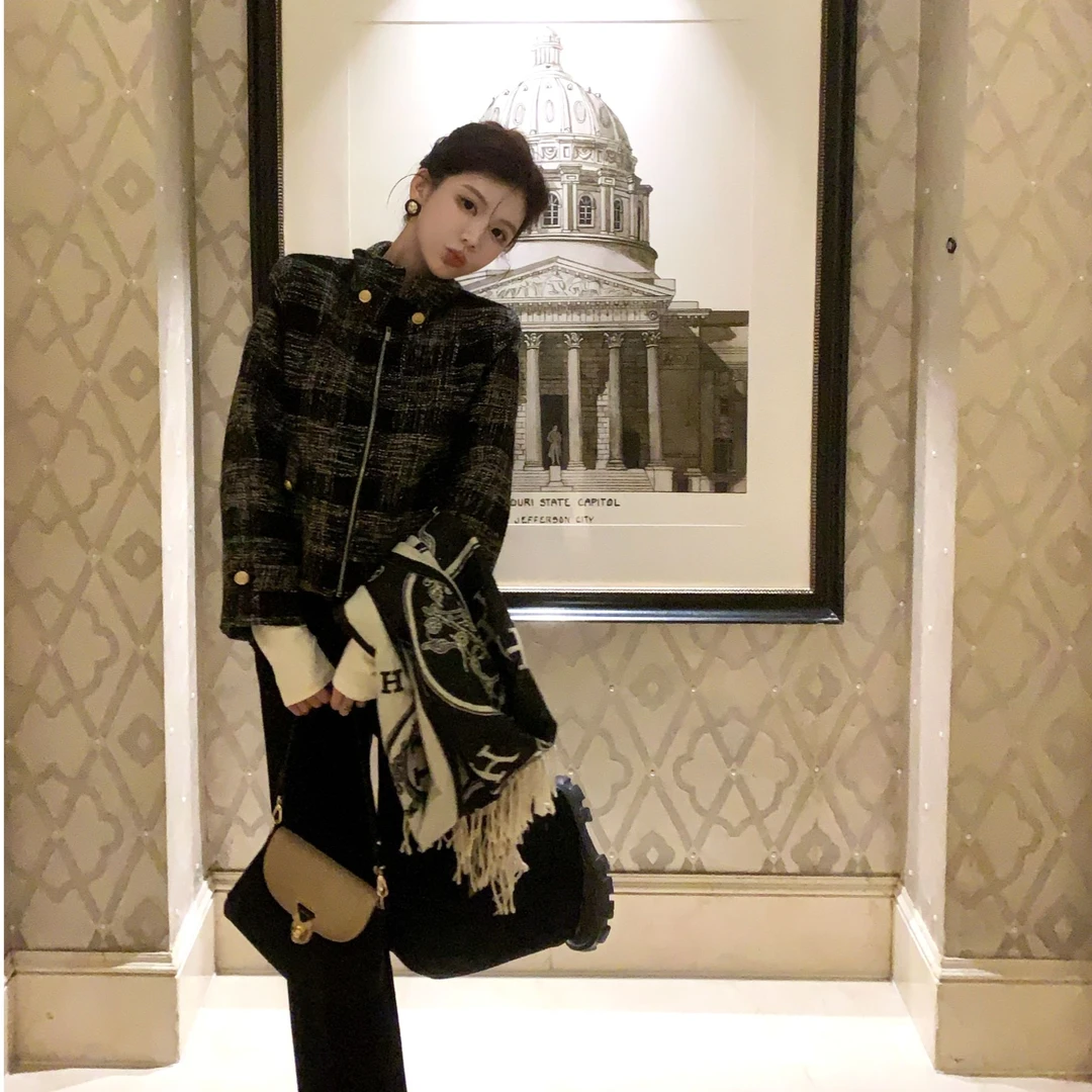 【芝士Cheese】格调小香 拼格纹长袖高定复古时尚百搭小香外套