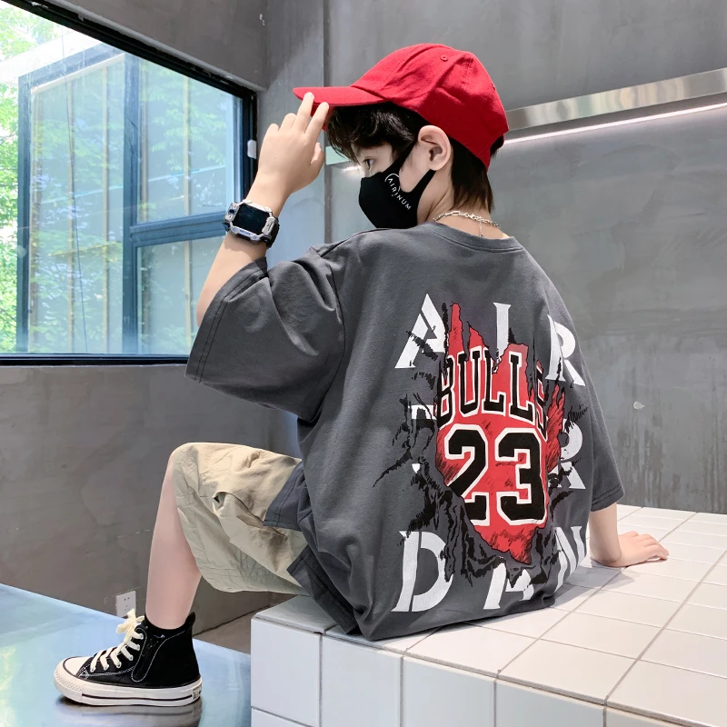 纯棉童装短袖t恤2024新款夏季宽松中大童男孩网红潮款洋气ins