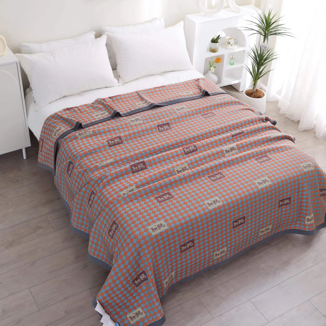 （马拉车）200*240cm多层细纱亲肤透气精梳机洗纱布双面包边床盖