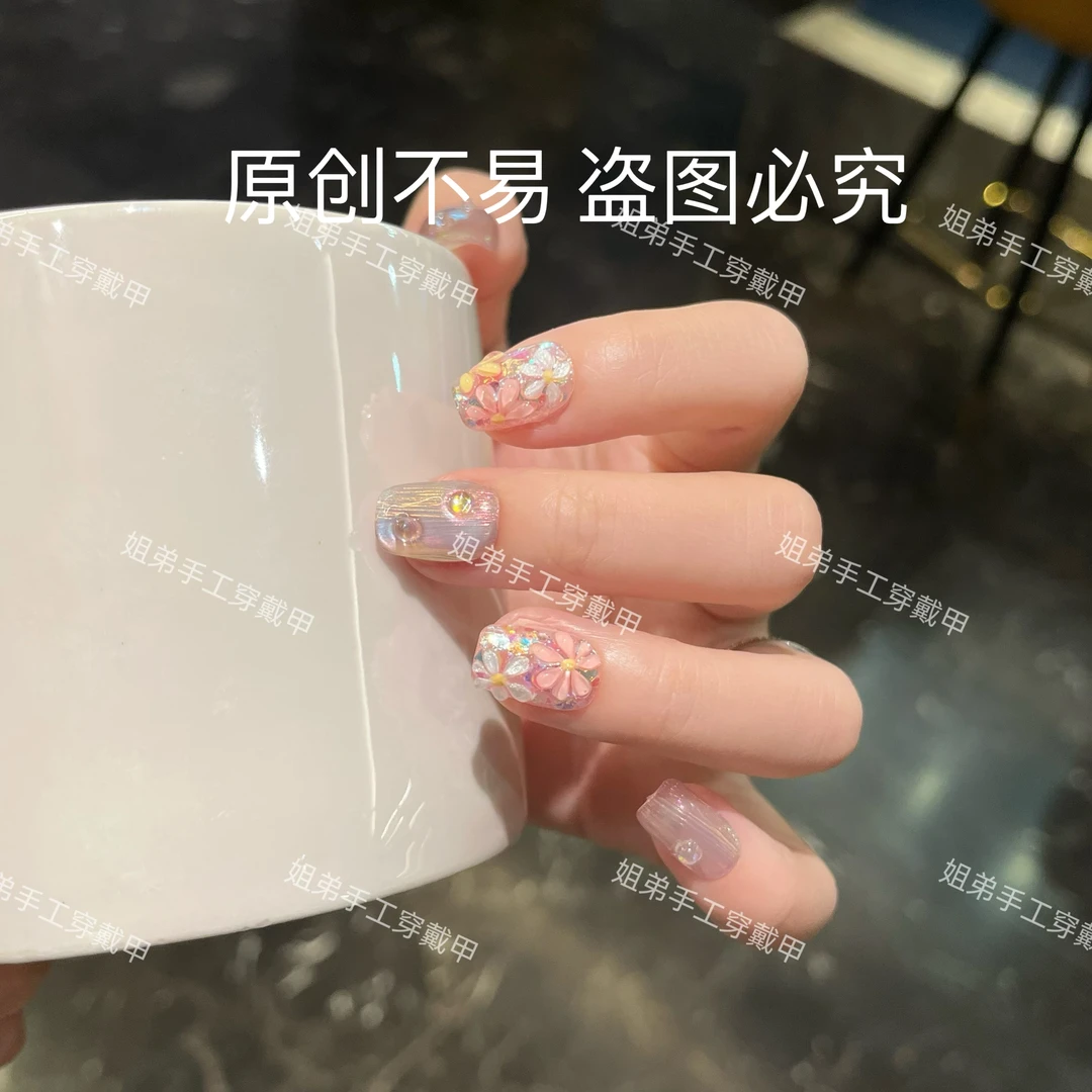 【艺术家】姐弟纯手工穿戴式美甲时尚立体手绘花新年穿戴甲过年款