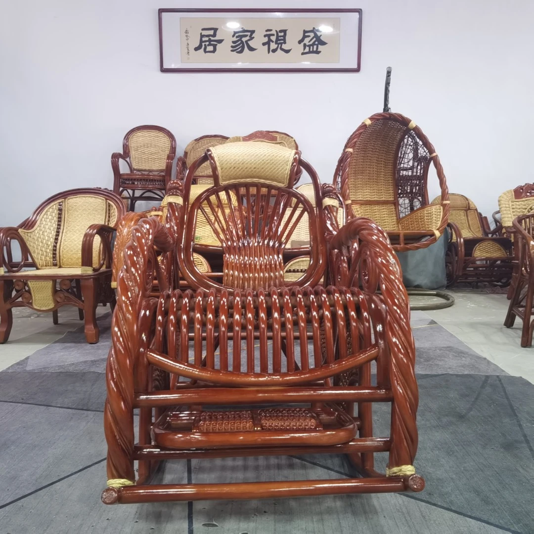 藤编午睡椅中式躺椅手工客厅家用阳台摇椅藤椅户外简约阳台椅藤艺