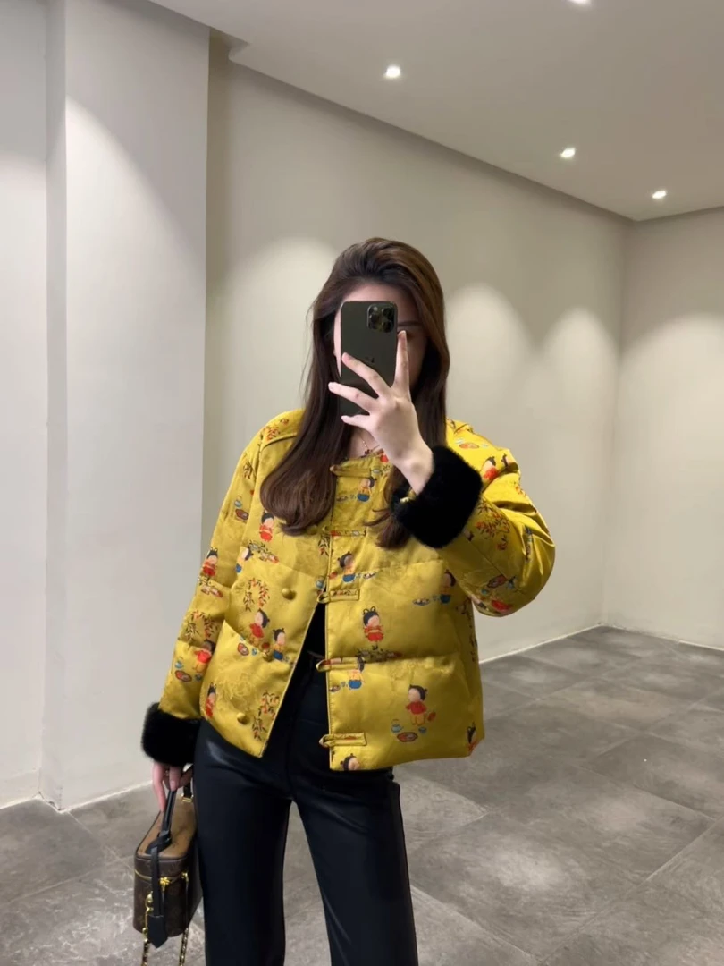 欧货 黄色福娃国风羽绒服外套