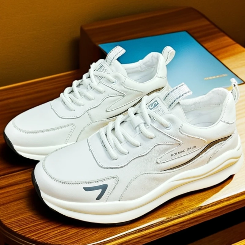 头层牛皮男鞋真皮春秋季高端透气小白鞋厚底百搭轻奢休闲运动鞋潮