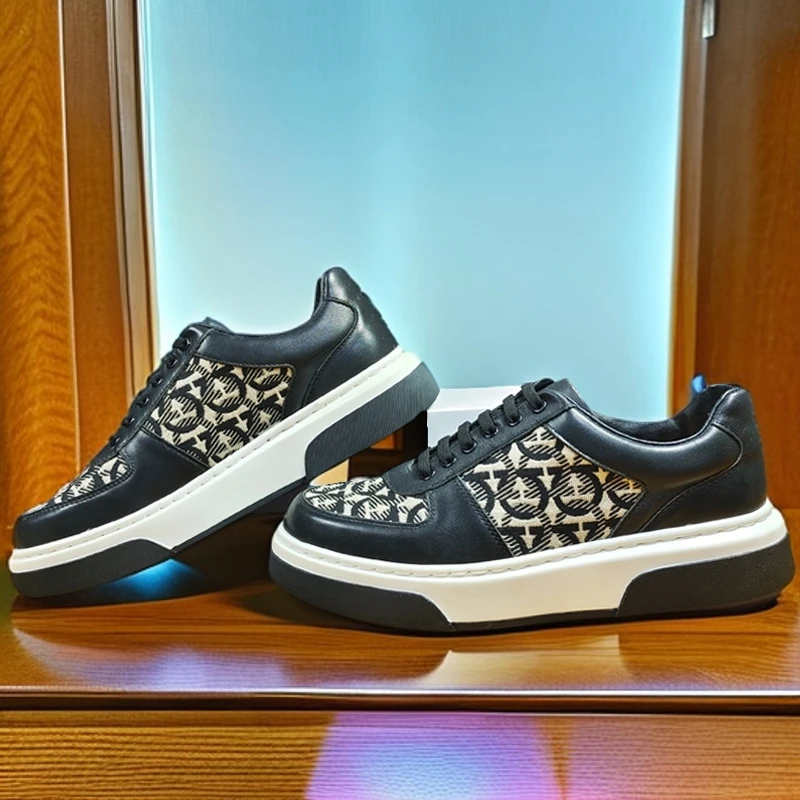 头层牛皮男鞋真皮春季厚底增高透气休闲鞋高端百搭平底时尚板鞋男