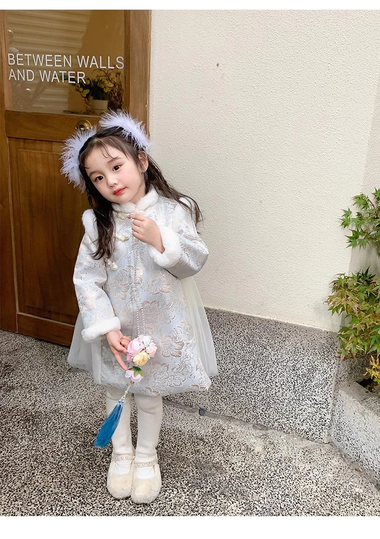 女童旗袍连衣裙2024新款秋冬季洋气女宝宝加棉加厚儿童公主裙子