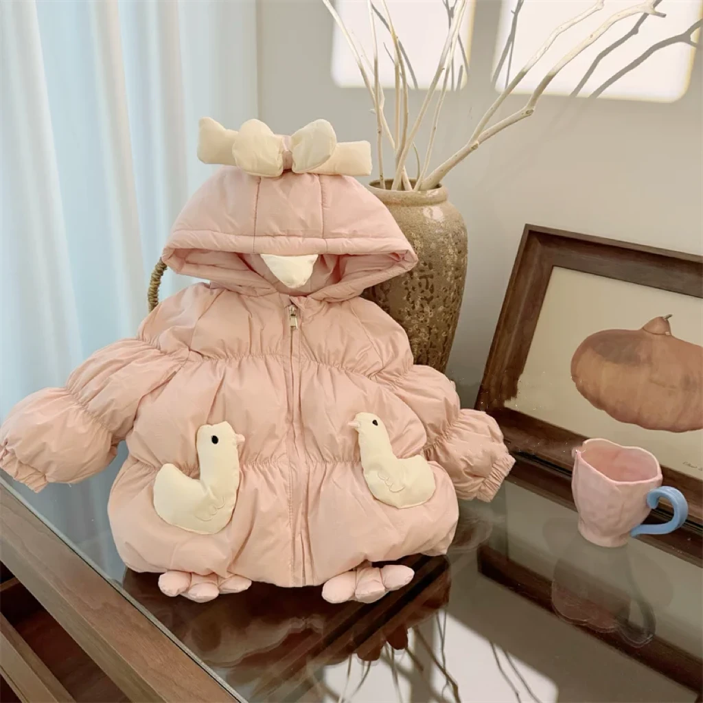 女童冬装小鸭子棉衣女宝可爱夹棉外套连帽棉袄