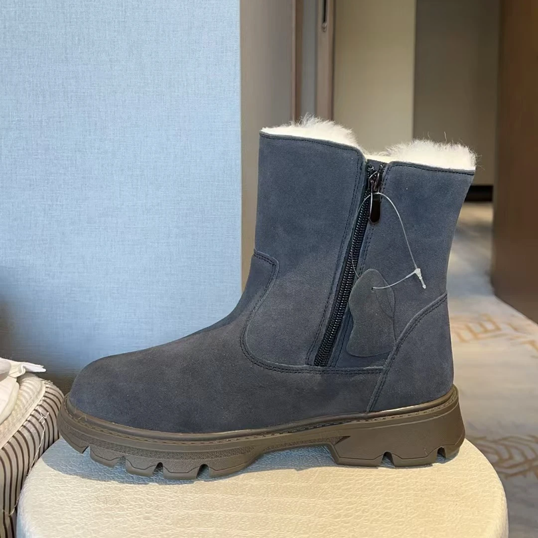 525皮毛一体到脚尖侧拉链牛反绒防滑牛筋底冬季高帮雪地靴