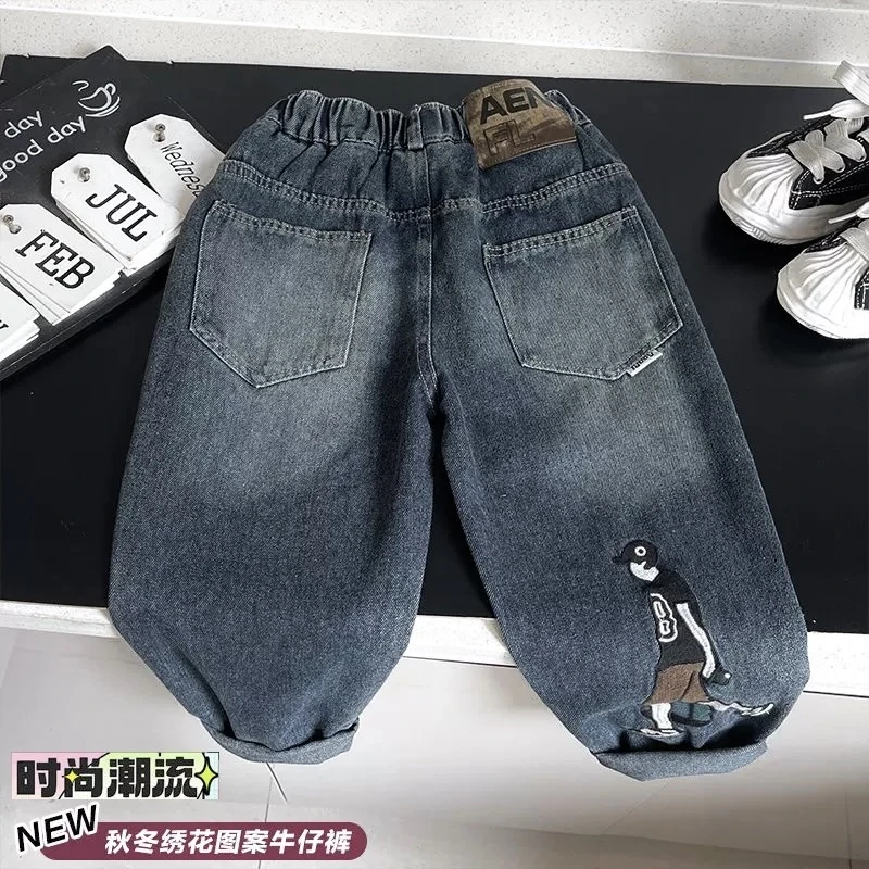 儿童牛仔裤秋款洋气新款男童儿童时尚休闲韩版宝宝宽松潮流牛仔裤
