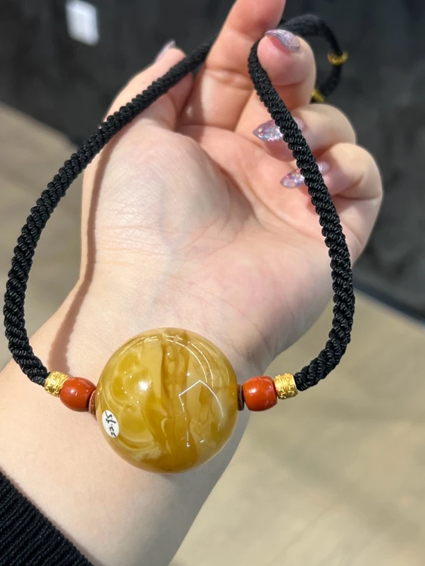 34mm+蜜蜡单珠颈链项链吊坠锁骨链编织