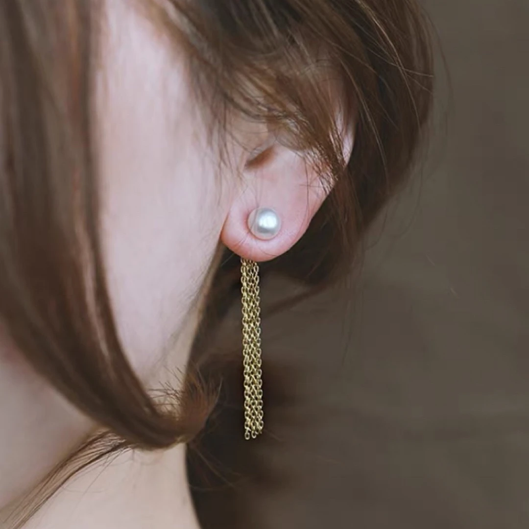 铜合金耳饰 流苏珠珠耳环气质简约复古法式感耳钉女 【612】