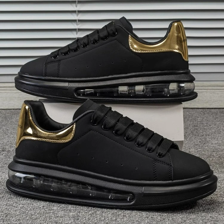 NY潮牌男鞋2024新款厚底气垫透气休闲鞋皮面运动鞋百搭小白鞋板鞋