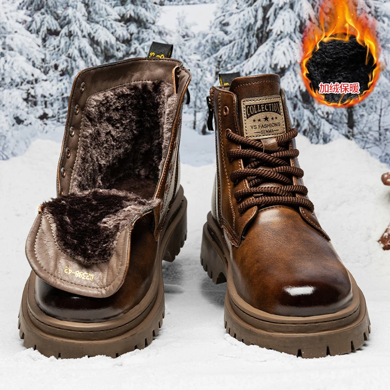 NY潮牌复古男鞋冬季加绒加厚高帮厚底增高马丁靴男雪地靴保暖棉靴