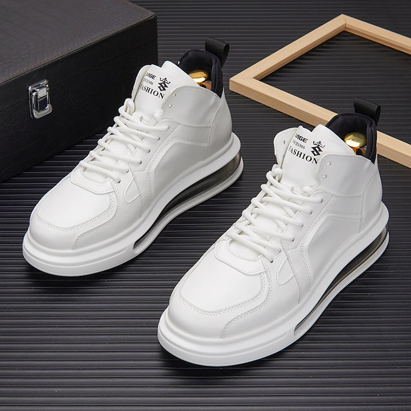 NY潮牌男鞋2024新款厚底高帮小白鞋潮流气垫内增高中帮休闲板鞋子