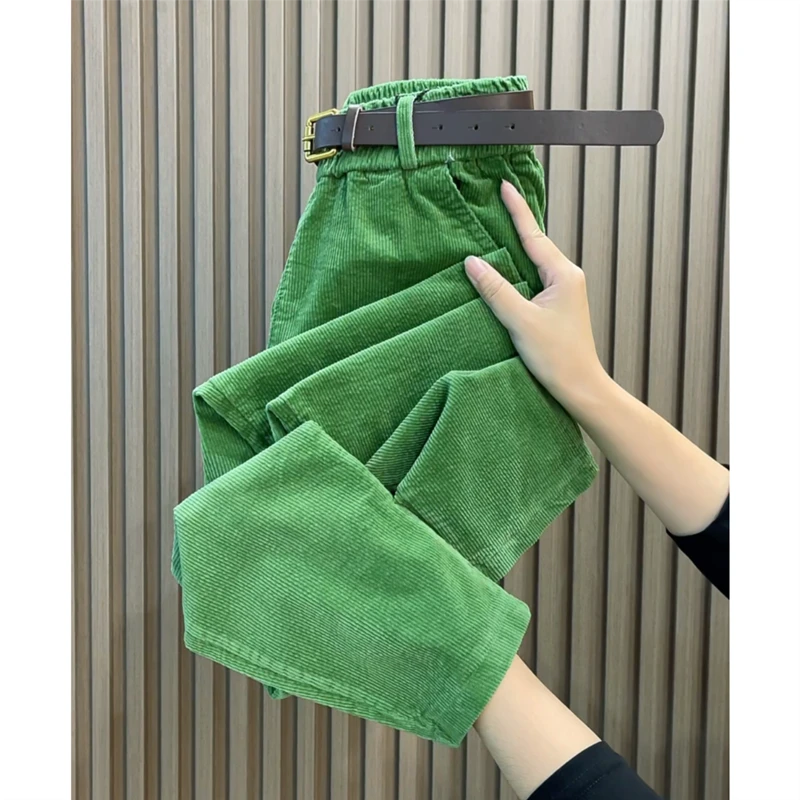 2024年秋冬新款纯色灯芯绒百搭休闲哈伦裤高腰宽松显瘦遮肉老爹裤