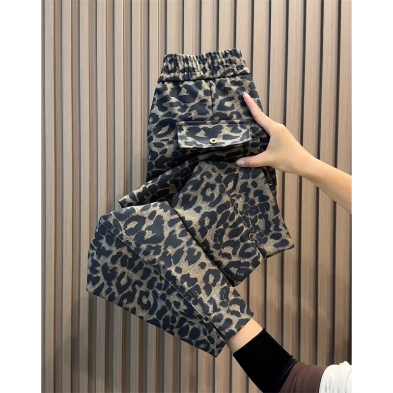 2024哈伦裤女士秋冬季时尚豹纹新款显瘦小个子宽松九分洋气休闲裤