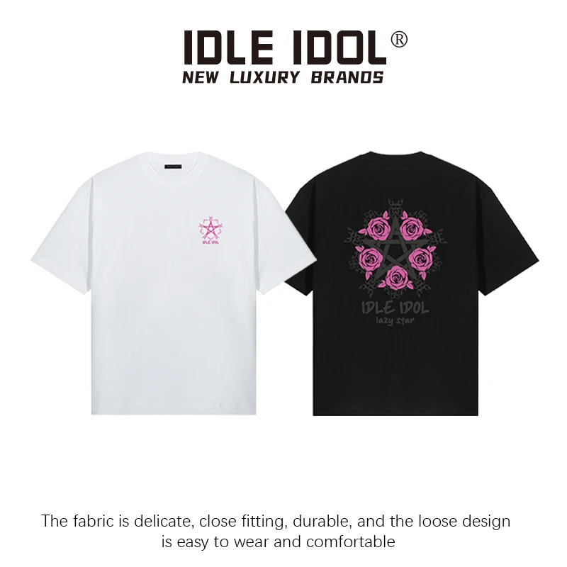 IDLE IDOL夏季新款2024情侣圆领T恤轻奢时尚百搭紫外光变男半袖