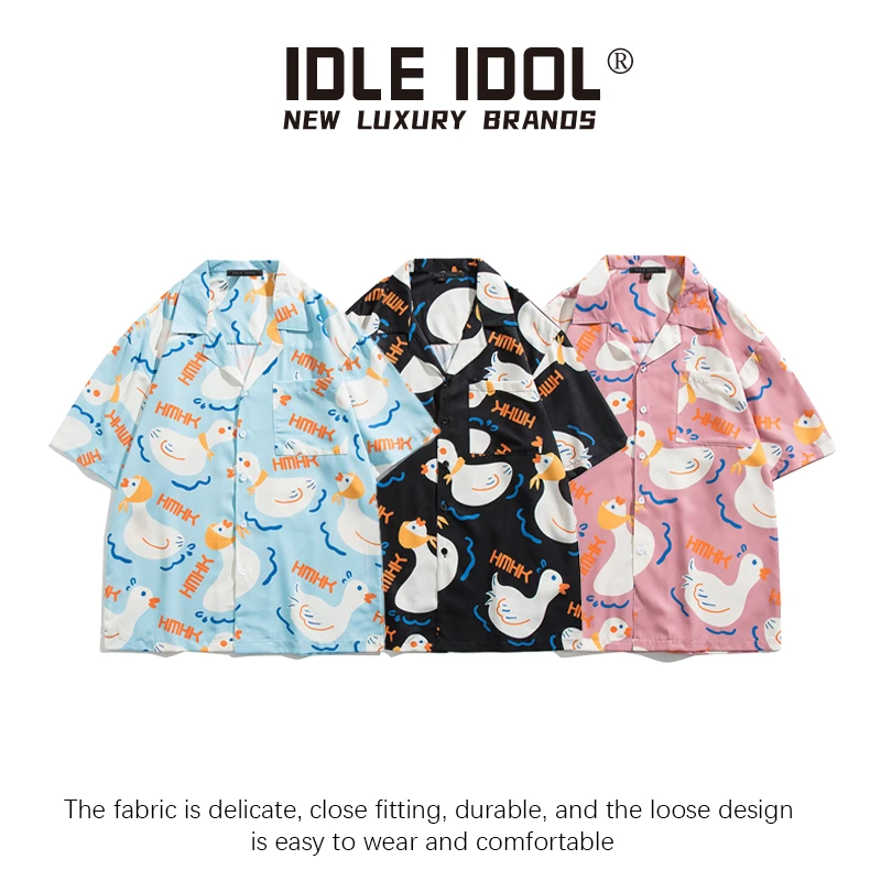 IDLE IDOL美式夏威夷风潮流情侣衬衫夏季新款休闲透气宽松衬衣