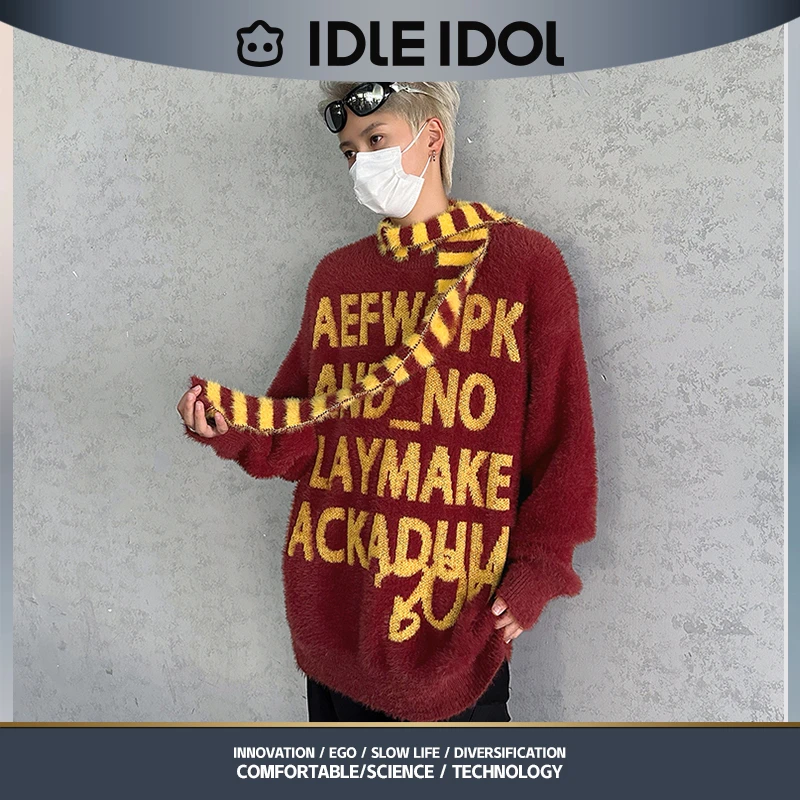 IDLE IDOL时尚2025休闲百搭复古学院风围巾保暖针织套头情侣毛衣