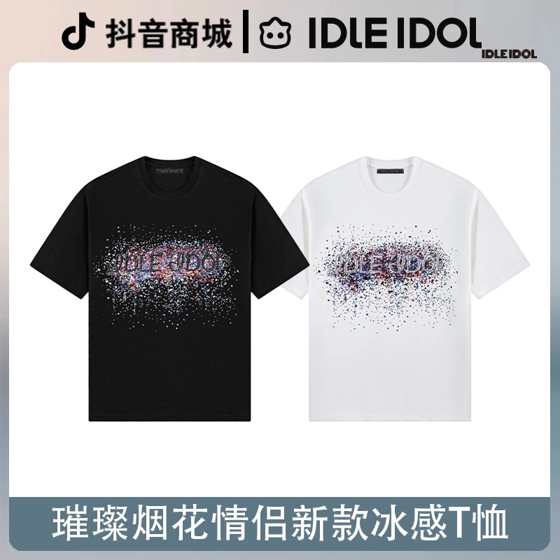 IDLE IDOL迈巴棉手感璀璨烟花圆领宽松t恤夏季新款潮流百搭短袖