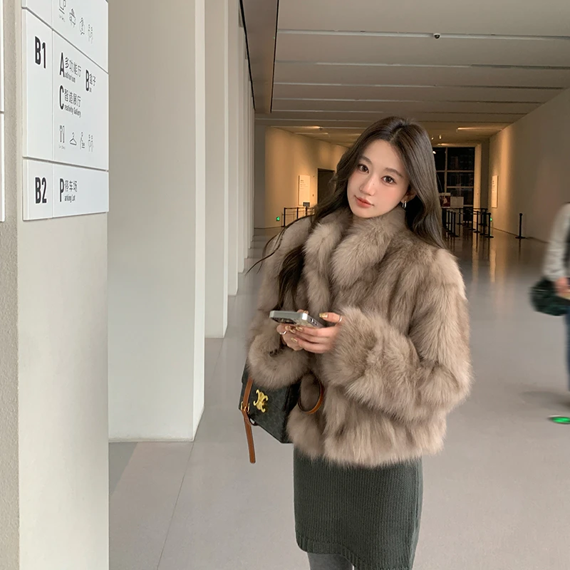 1987 fur"烟雾缭绕"2025年冬季新款狐狸毛皮草女年轻短款毛毛外套