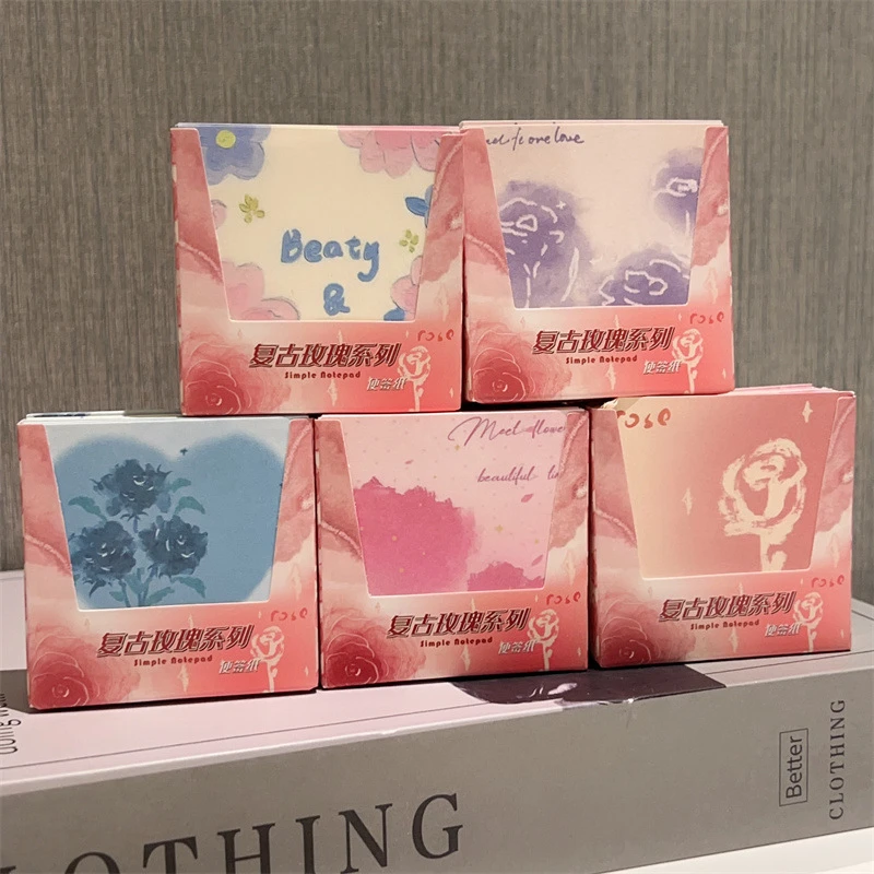 花朵便签本ins风浪漫玫瑰花加厚盒装便签纸可爱便签居家日用套装