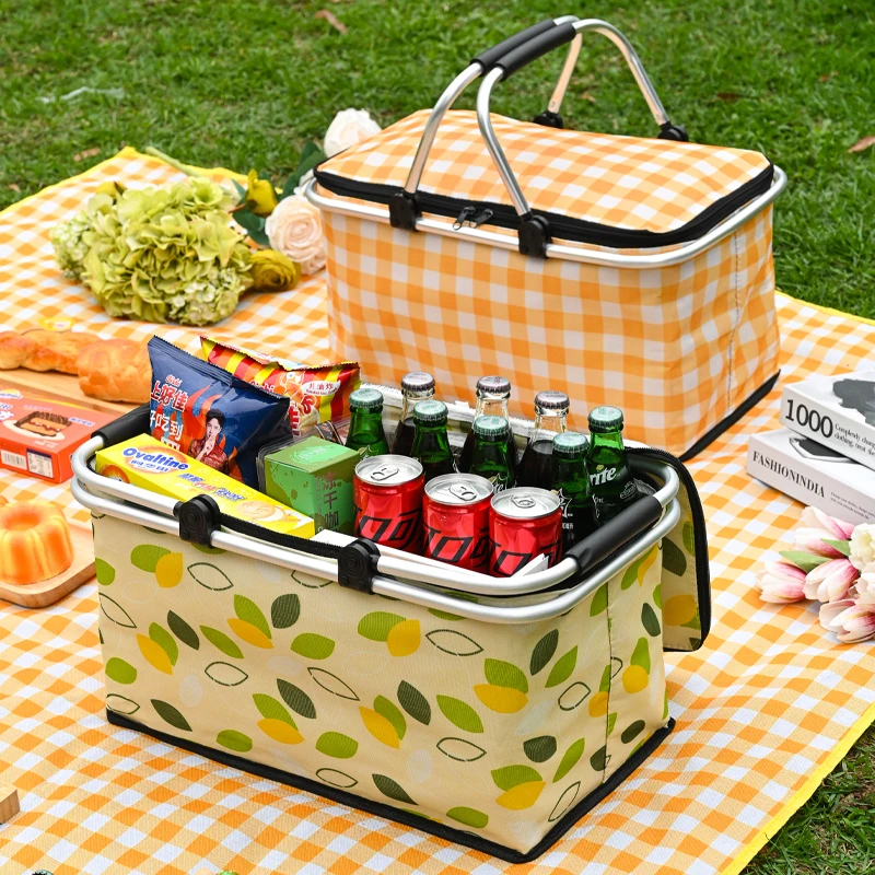 新疆包邮户外春游可折叠篮子野炊保温露营手篮野餐用品必备网红篮